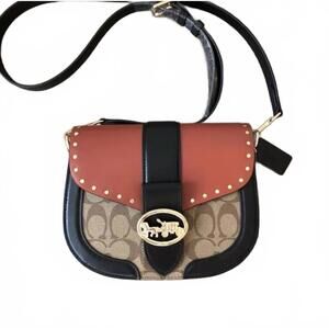 Coach Sig River Saddle Bag Khaki Terracotta Multi C3593 NWT